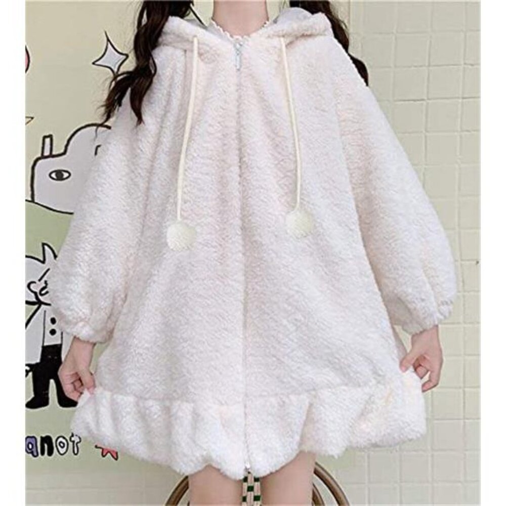 Women's Kawaii Anime Bunny Ear Hoodies Rabbit Sweater Tops Lovely Fuzzy Fluffy - Picture 2 of 5